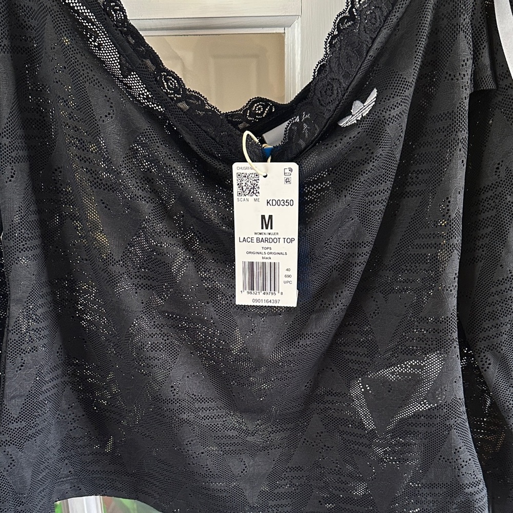 adidas Black Lace Bardot Top with Trefoil